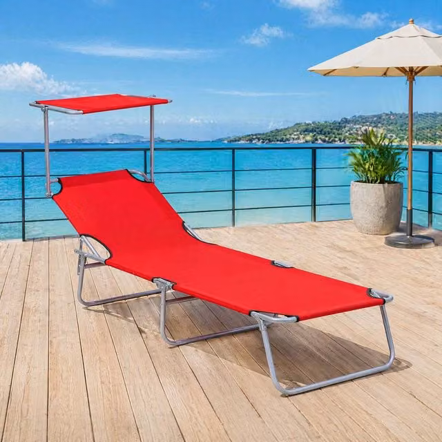 STILVORA Folding Sun Lounger with Adjustable Canopy in Red