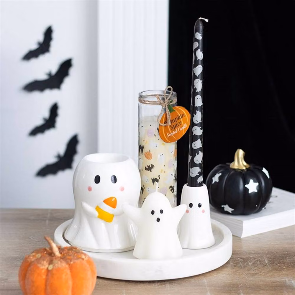 Uniqueful Candy Corn Ghost Ceramic Oil Burner and Wax Warmer in Multicolour and White – 2