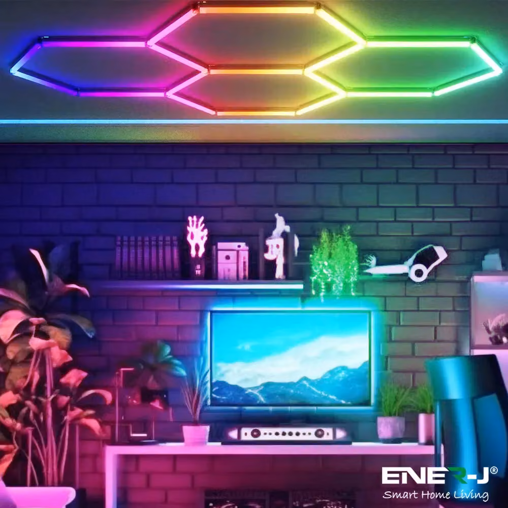 ENER-J Hexagon RGB LED Ceiling Light Kit 150W, White and Multicolour, W: 145 cm – 3