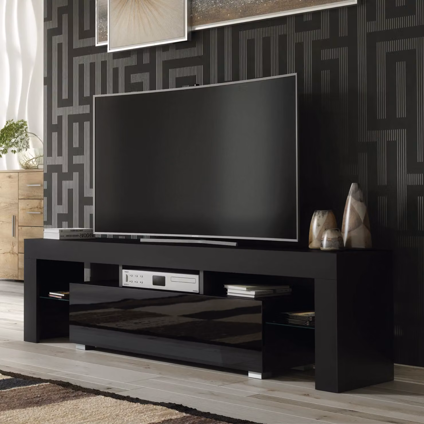 Creative Furniture Modern Glossy Black TV Unit W/D/H: 160 x 35 x 45 cm – 5