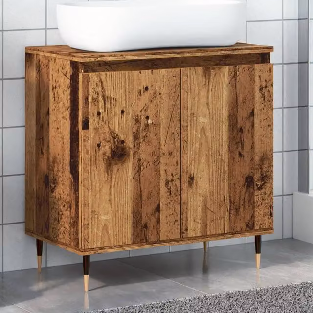 Berkfield Home Industrial Bathroom Cabinet in Brown Old Wood, W/D/H: 58 x 33 x 60 cm – 1