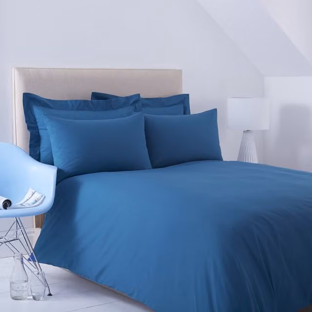 Charlotte Thomas Poetry Plain Dyed Duvet Cover Set in Mid Blue, Single, includes 1 Duvet Cover (90 x 200 cm) and 1 Housewife Pillowcase