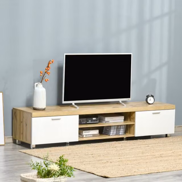 HOMCOM Modern TV Unit with Drawer and Shelf in Brown, Yellow and White