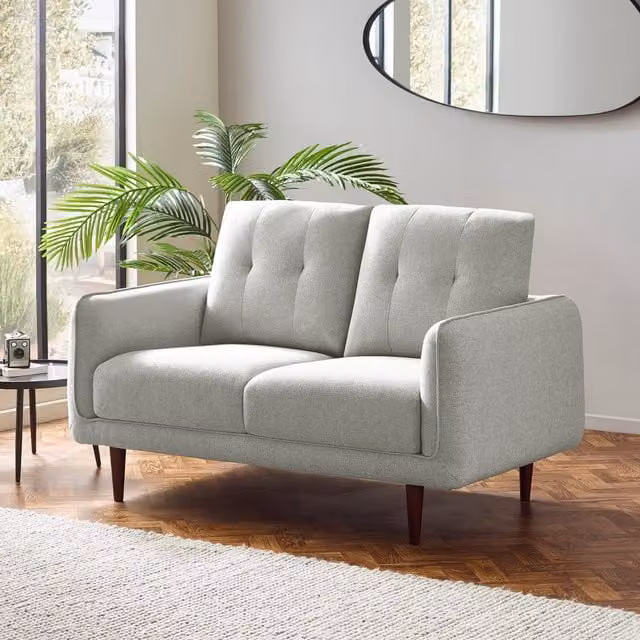 Julian Bowen Remy 2 Seater Mid-Century Fabric Sofa in Grey with Walnut Wood Frame