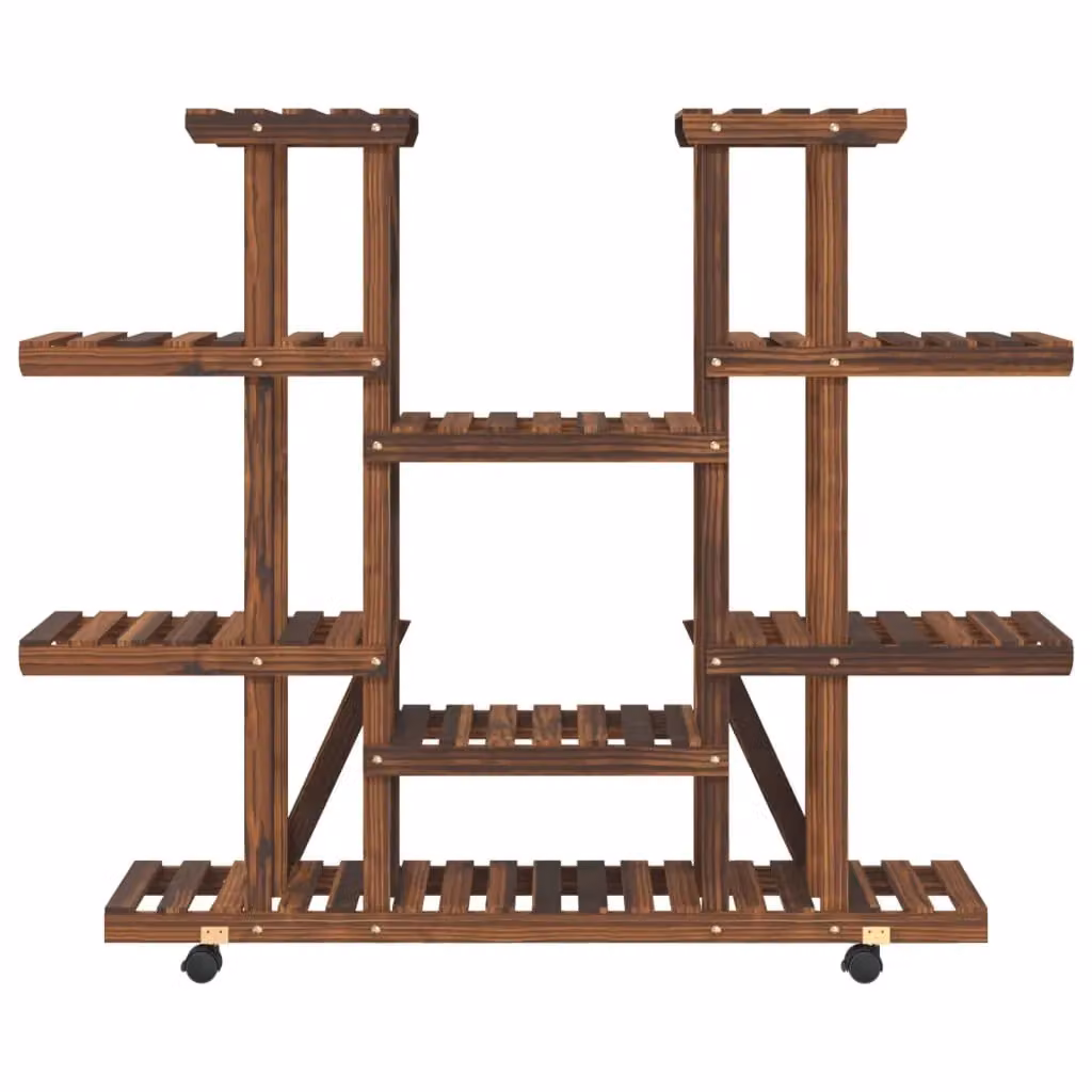 Berkfield Home Retro Flower Stand with Wheels in Brown Solid Wood, W/D/H: 110 x 25 x 115 cm – 4