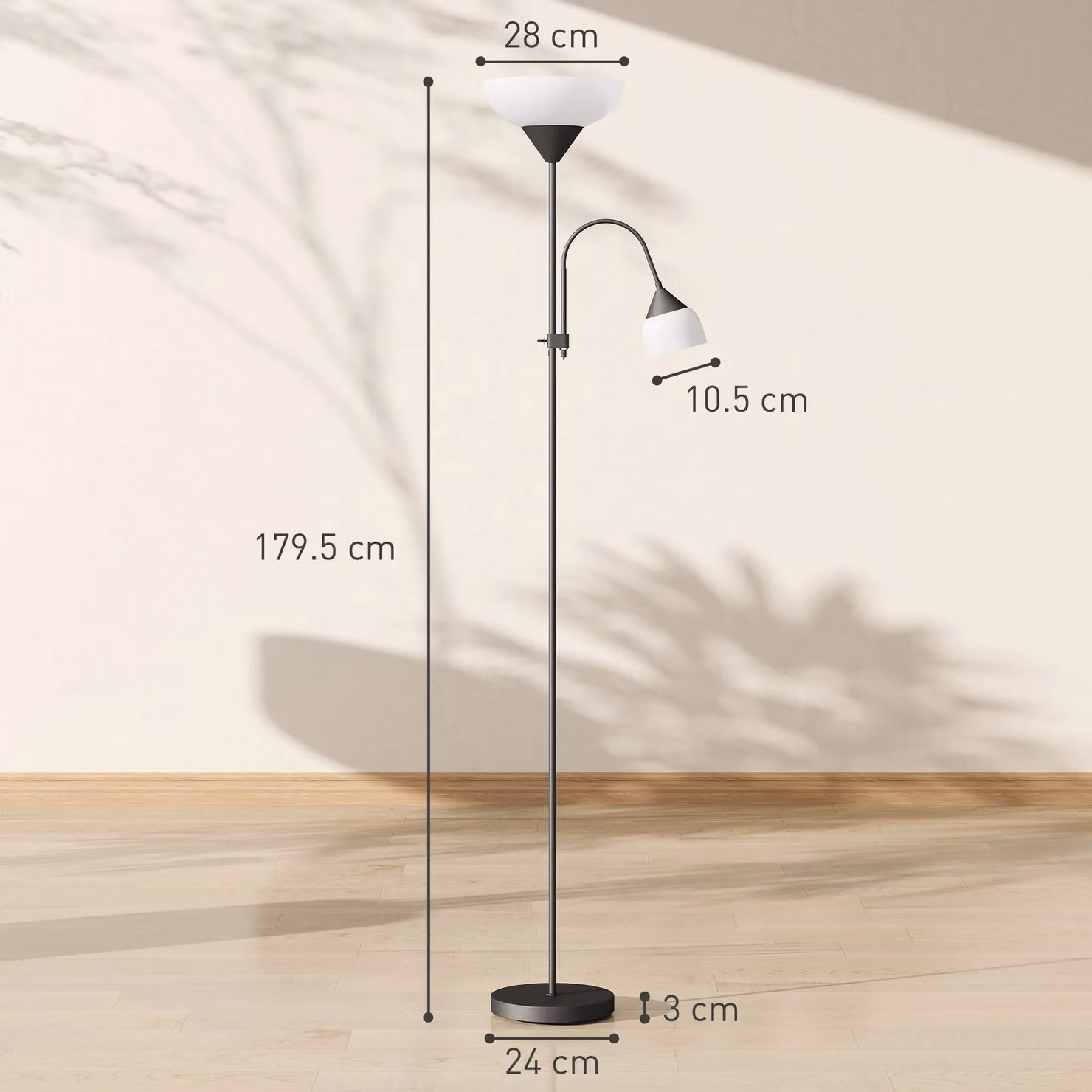 HOMCOM Mother-Child Floor Lamp Duo in Black with Adjustable Metal Design and Round Base – 2