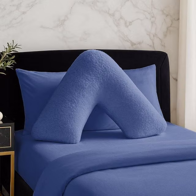 Home Sweet Home UK Teddy Fleece V Shaped Pillowcase in Blue