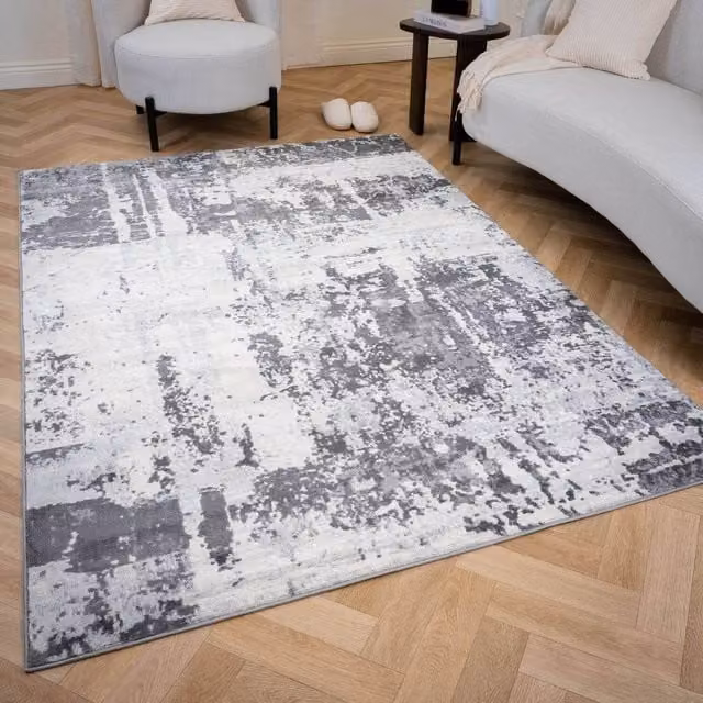 THE RUGS Elaris Stain Resistant Abstract Distressed Area Rug, Grey, W: 120 cm, D: 170 cm – 1