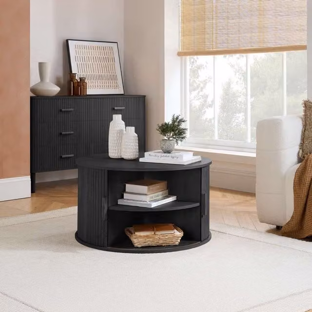 Birlea Axel Round Fluted Coffee Table with Storage in Black