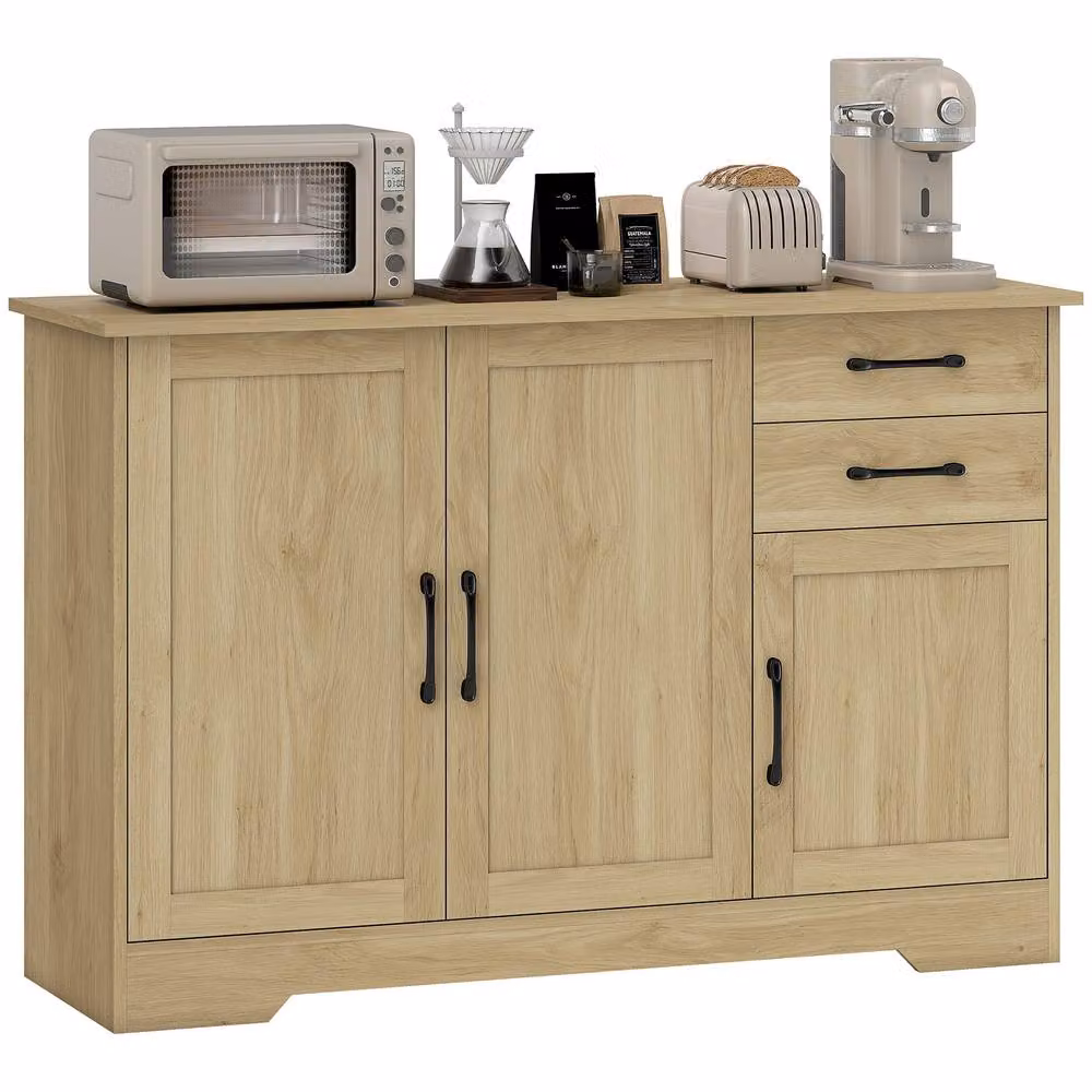 HOMCOM Modern Sideboard with Soft-Close Doors in Sand and Beige Wood Finish – 2