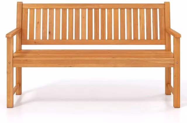 KORVIXA 3-Seater Wooden Outdoor Garden Bench in Brown, W/D/H: 150 x 100 x 89 cm