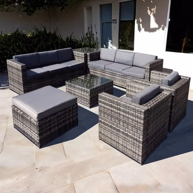 Oseasons Malta 9 Seat U-Shape Rattan Outdoor Furniture Set in Grey with Cushions – 1