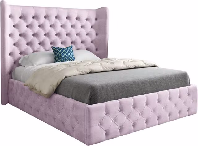 KDMD Dreamer Wide Winged Upholstered Soft Velvet Designer Bed Frame in Pink, Size: Super King, W/D/H: 220 x 200 x 137 cm