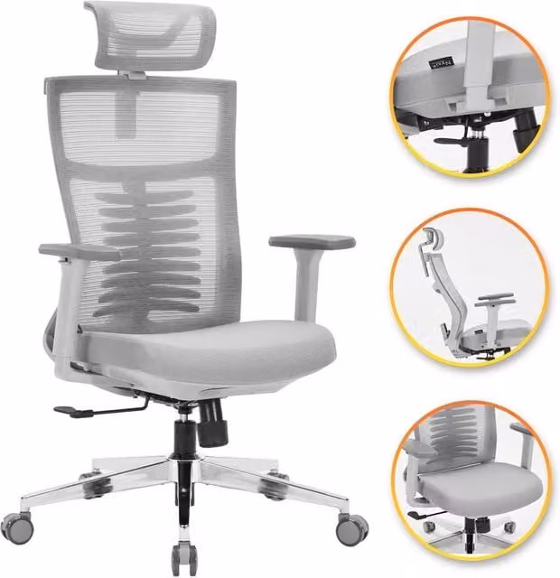EONLION Model 805 Ergonomic Foam Seat Office Chair in Grey, Width: 100 cm