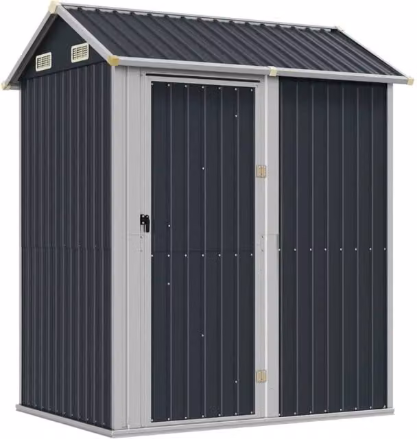 Berkfield Home Pent Garden Shed in Anthracite Grey Galvanised Steel W/D/H: 192 x 152.5 x 237 cm