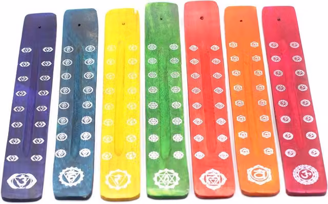 KDMK Chakra Ashcatchers Set of 7 Ethnic Abstract Wood Designs in Multicolour and Yellow