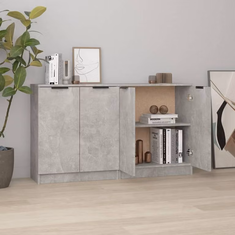Berkfield Home Set of 2 Sideboards in Concrete Grey, W/D/H: 60 x 30 x 70 cm