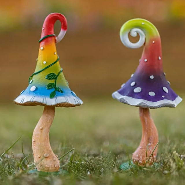 Garden Mile 2pc Multicoloured Mushroom Garden Ornaments