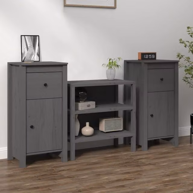 Berkfield Home Set of 2 Grey Rustic Solid Wood Pine Sideboards, W/D/H: 40 x 35 x 80 cm