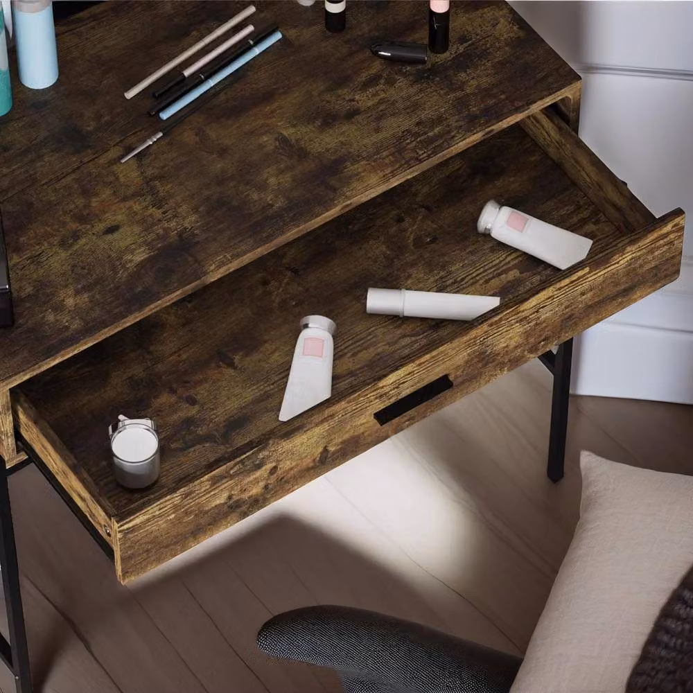 Pirlo Plush Industrial Dressing Table with Mirror in Brown, W/D/H: 150 x 40 x 83 cm – 3