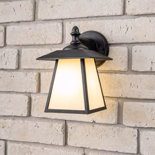 CGC Lighting Celine Black Outdoor Wall Light Vintage Aluminium Lantern with Opal Diffuser E27 IP44 – 3