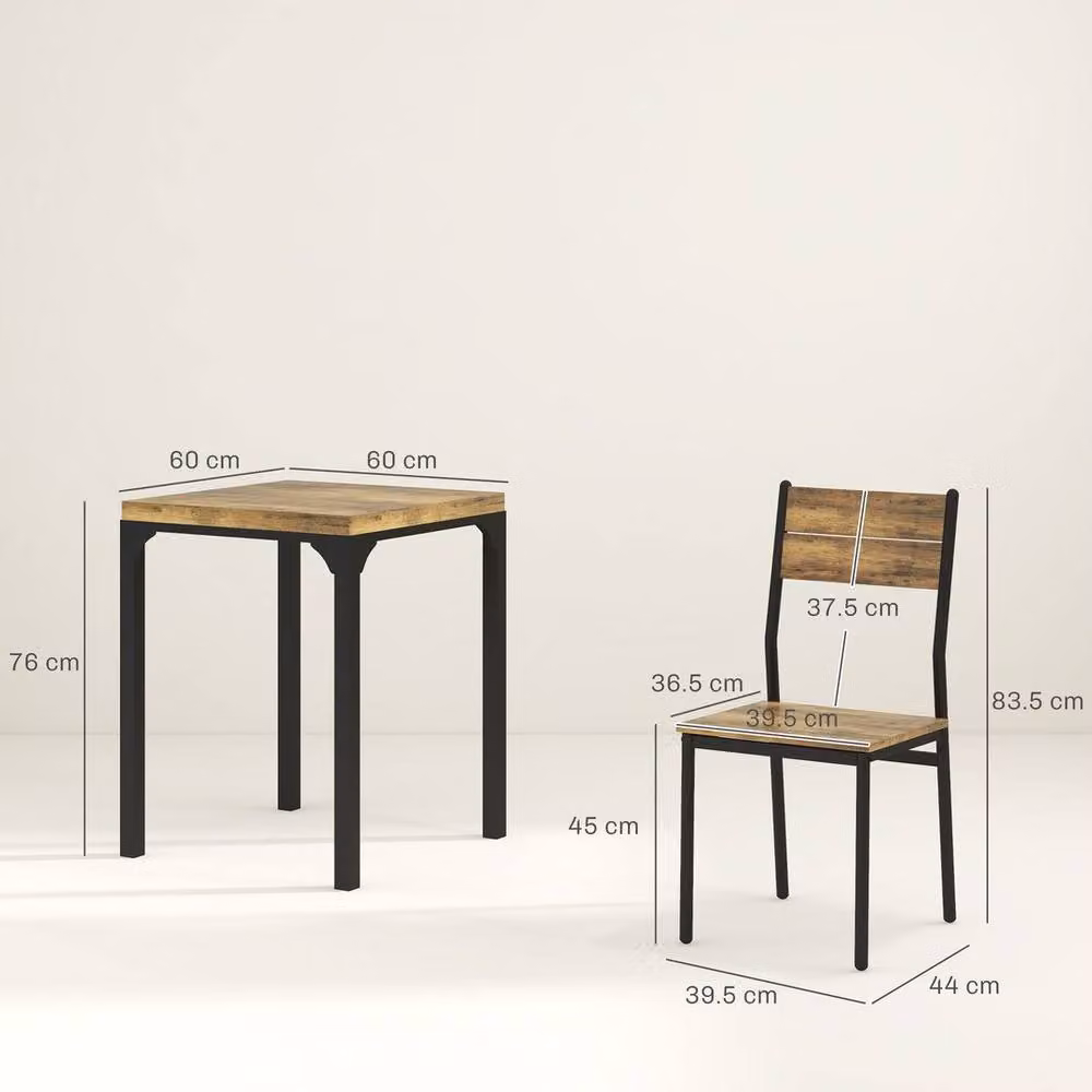 KORVIXA Rustic Brown 3 Piece Compact Dining Set with Square Table and 2 Chairs, W/D/H: 100 x 100 x 100 cm – 2