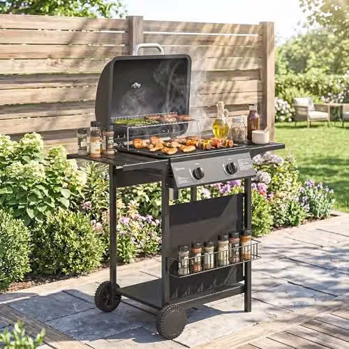 Outsunny Gas Barbecue Grill with Warming Rack, Thermometer and Wheels, Black – 9