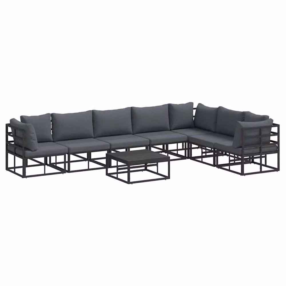 Berkfield Home 8-Piece L-Shape Garden Sofa Set with Upholstered Cushions and Scatter Pillows in Black Powder Coated Aluminium – 5