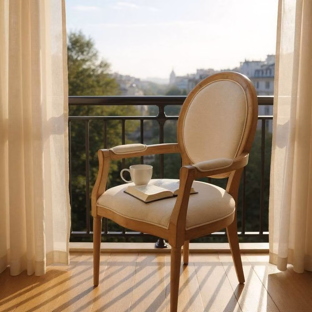 Minster Louis Dining Chair in Brown Linen Fabric with Armrests, W: 56 cm, D: 55 cm, H: 94 cm – 4