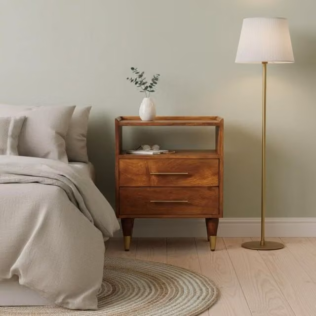 Artisan Furniture Valenza Mid Century Mango Wood Open Frame Bedside Table in Brown