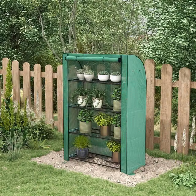 Outsunny 4 Tier Mini Greenhouse in Green with Steel and Plastic Shelving