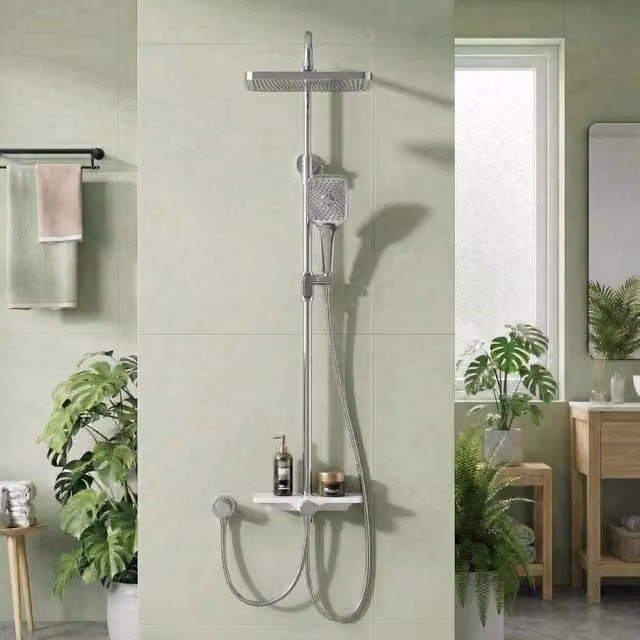London Boutique Adjustable Shower Riser Rail Kit in Silver with 25cm XXL Overhead Shower and 3-Spray Handheld Shower Head