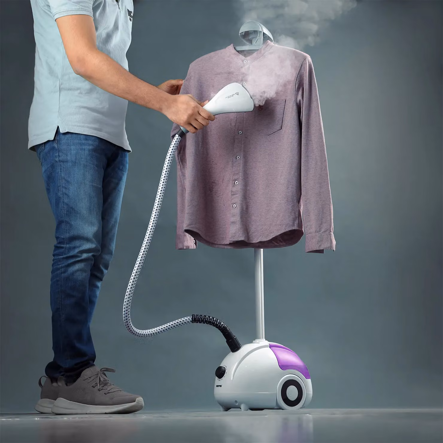 Geepas 2000W Upright Garment Steamer with 1.8L Water Tank and 11 Steam Modes in White or Purple – 1