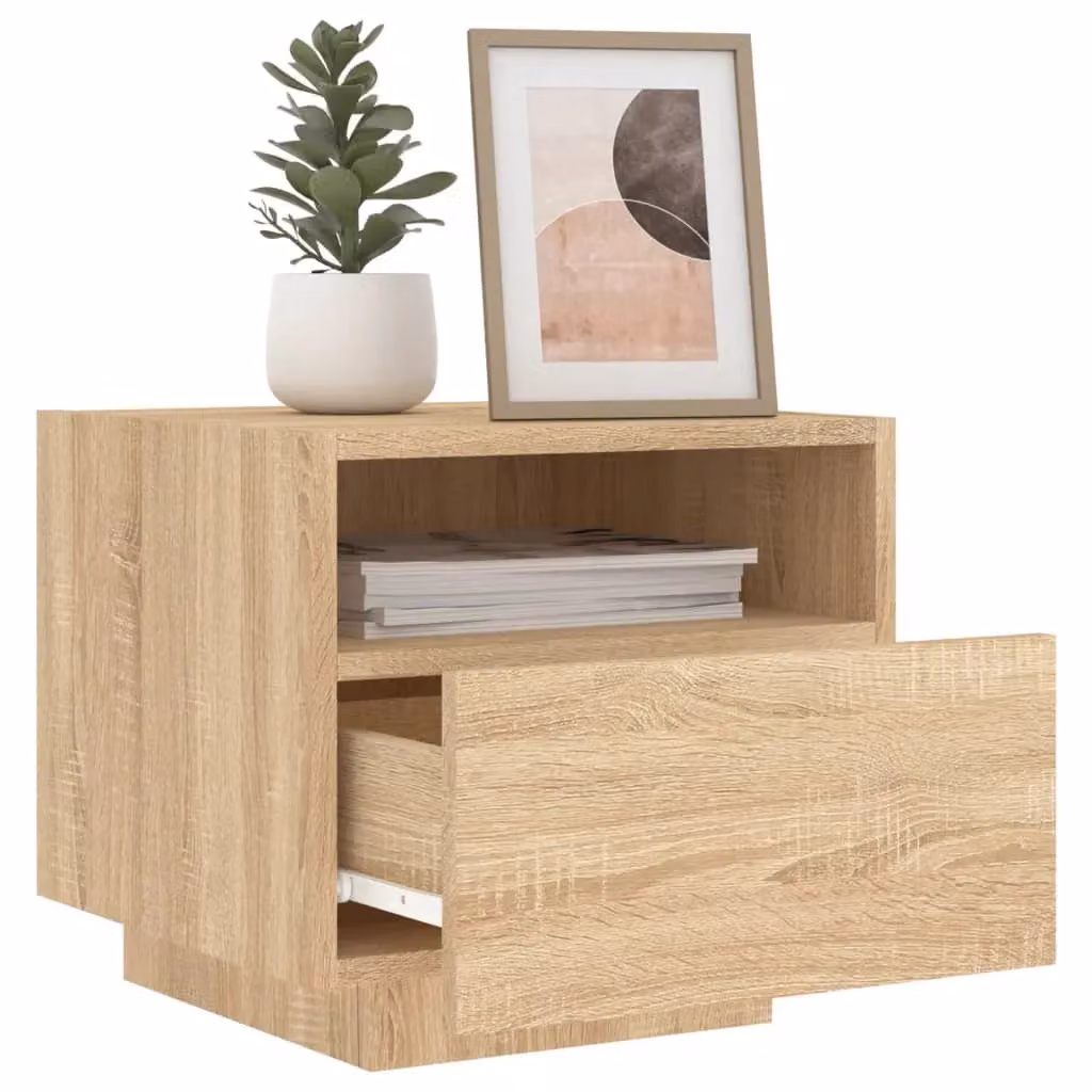 Berkfield Home Set of 2 Bedside Cabinets with Integrated LED Lights in Sonoma Oak Brown, W/D/H: 40 x 39 x 37 cm – 2