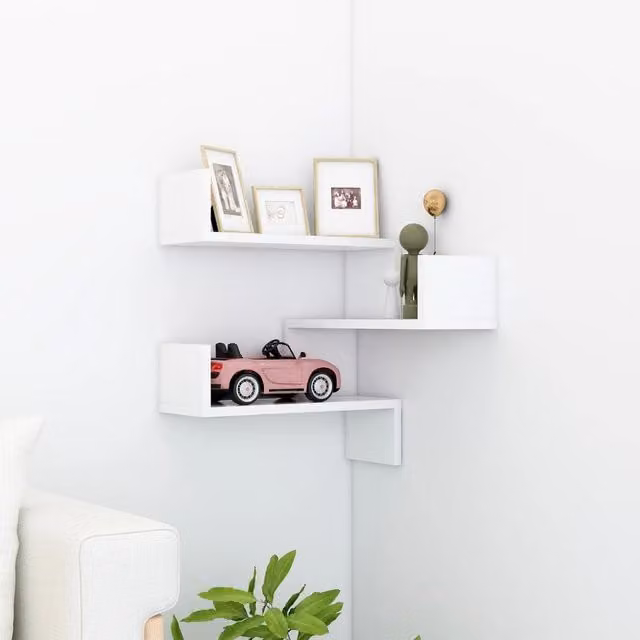 Berkfield Home White Wall Mounted Corner Shelf in MDF, W/D/H: 40 x 40 x 50 cm
