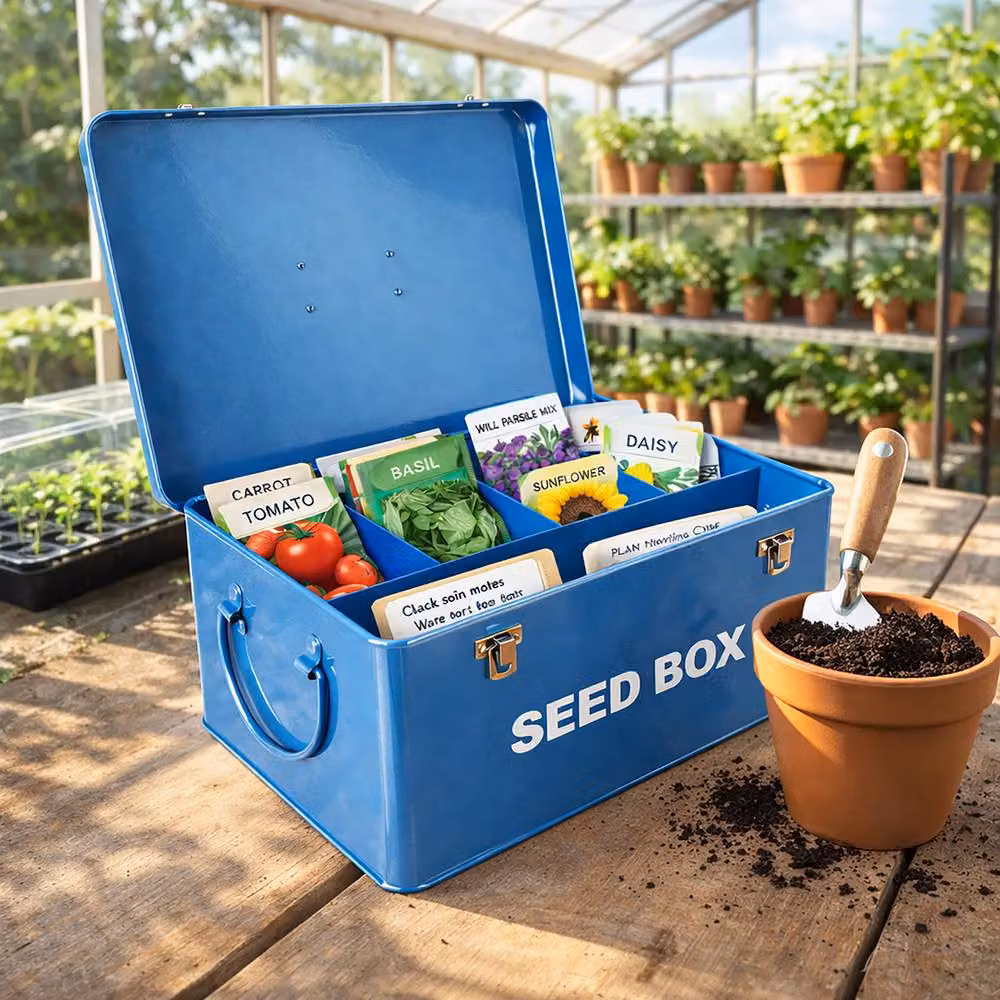 Simpa Vintage Style Metal Seed Packet Storage Box in Blue – 3