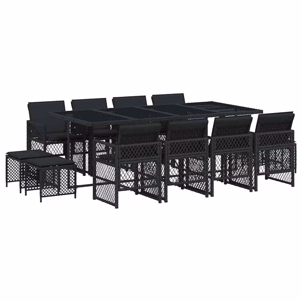 Berkfield Home Modern Polyrattan Garden Dining Set with Glass Top in Black – 2