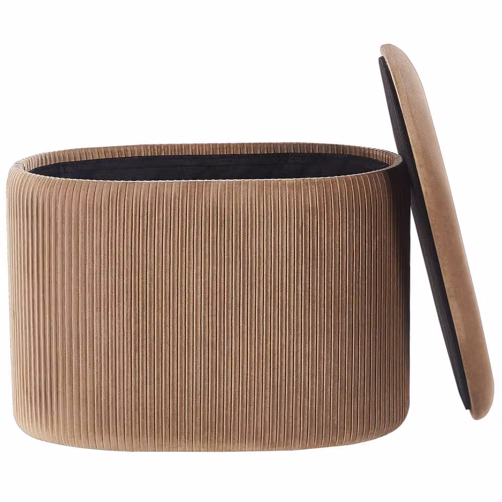 Wyld and Coco Beige Velvet Glamour Pouffe with Hidden Storage – 3