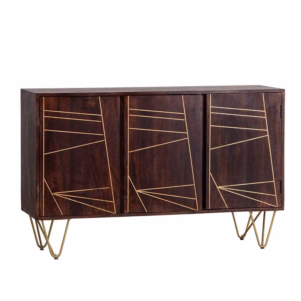 IH Design Miliyah Solid Mango Wood Large Sideboard in Brown and Gold – 2