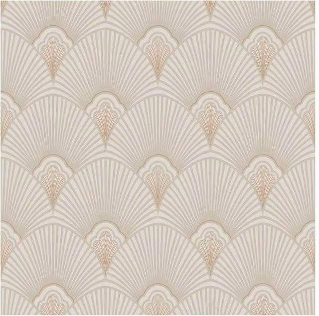 Sublime Art Deco Geometric Natural Vinyl Wallpaper in Beige, Width: 52 cm