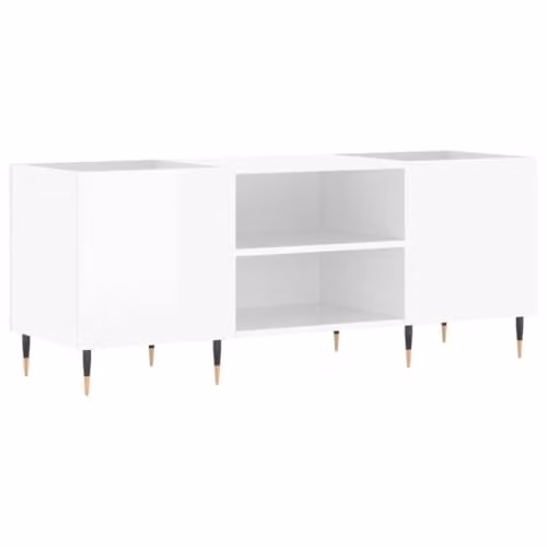 vidaXL Record Cabinet in High Gloss White, W/D/H: 121 x 38 x 48 cm