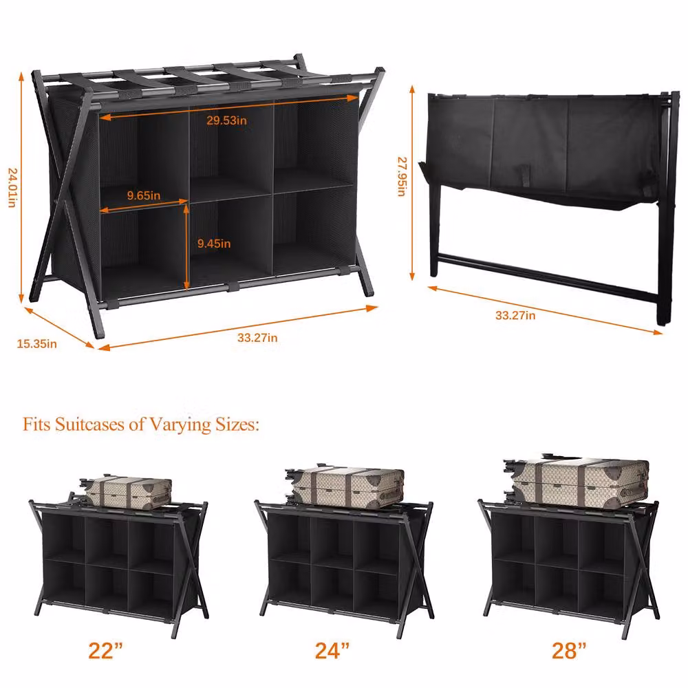 Huhote Black 6 Cube Storage Shelves and Luggage Rack – 3
