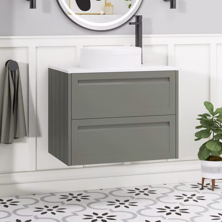 Royal Bathrooms Elmore Matt Green Wall Hung Vanity Unit with 2 Drawers and White Round Basin