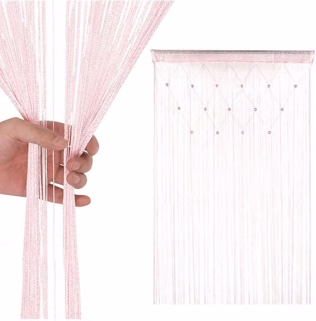 Neel Blue String Beaded Panel Curtain in Pink and Gold, W: 100 cm, H: 200 cm – 1