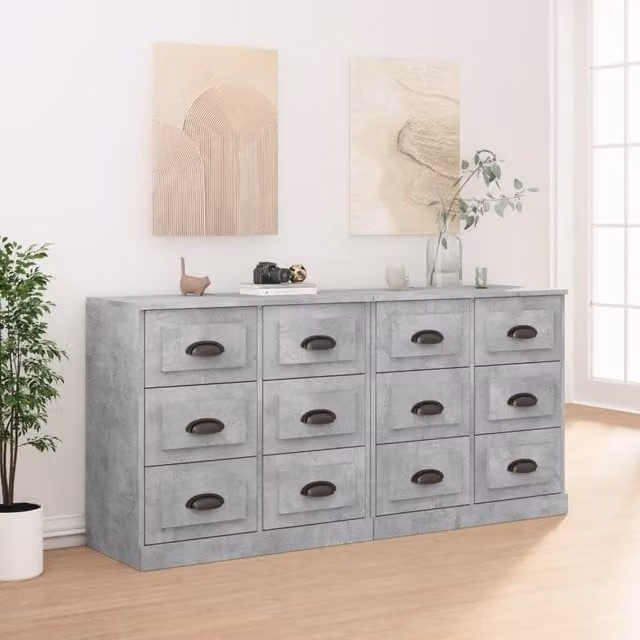 Berkfield Home Set of 2 Wall Mounted Sideboards in Concrete Grey Matt MDF