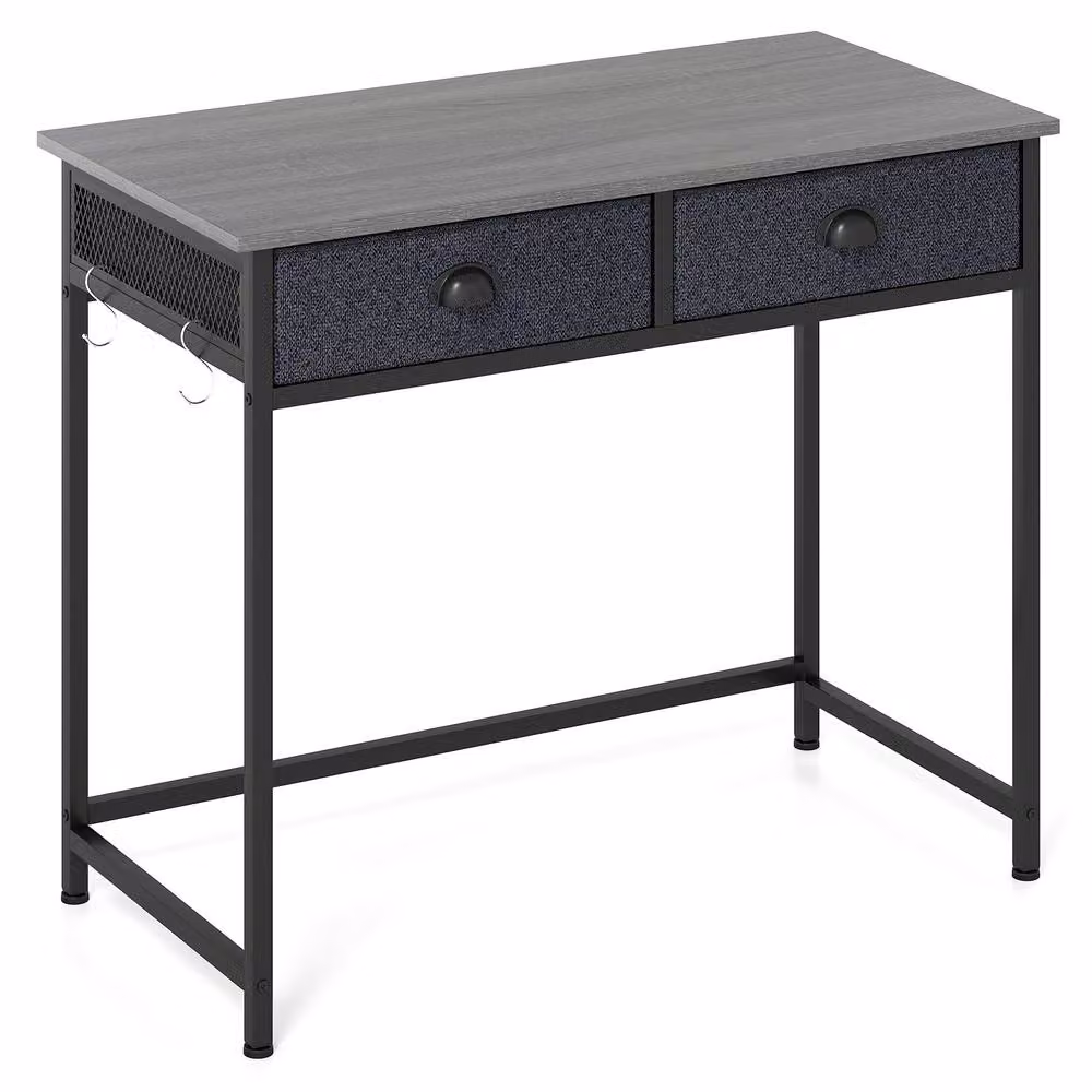 Gymax Modern Grey Computer Desk and Dressing Table with 2 Drawers – 7