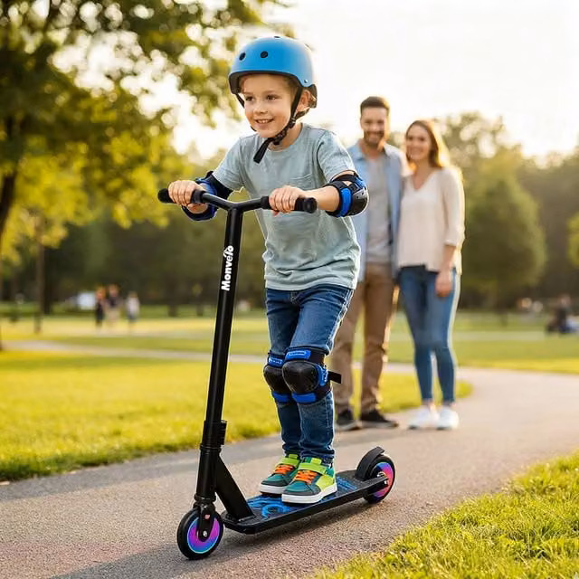 Monvelo Metal Freestyle Trick Stunt Scooter for Kids in Black or Blue