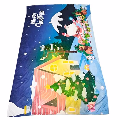 Gr8 Home Christmas Santa Fleece Blanket in Blue and Multicolour, W: 150 cm, D: 200 cm – 4