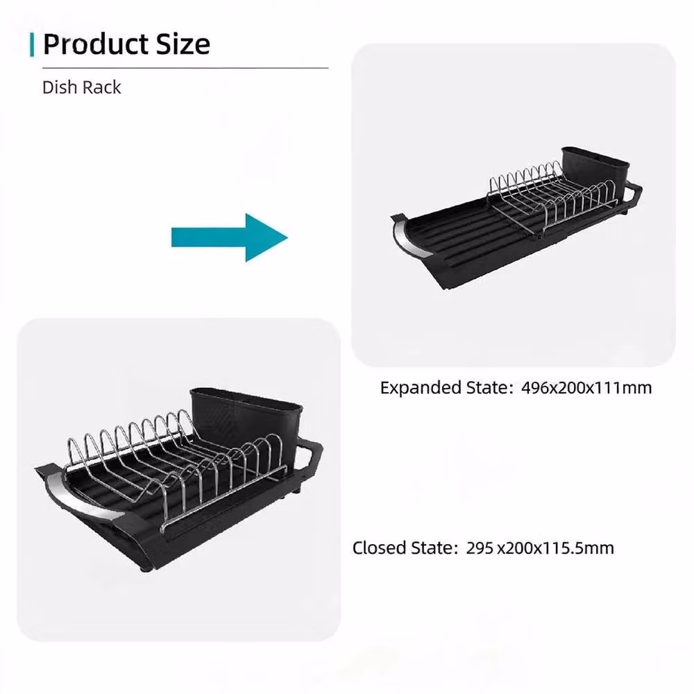 VOGREX Black Expandable and Foldable Kitchen Dish Drainer and Cutlery Holder – 3