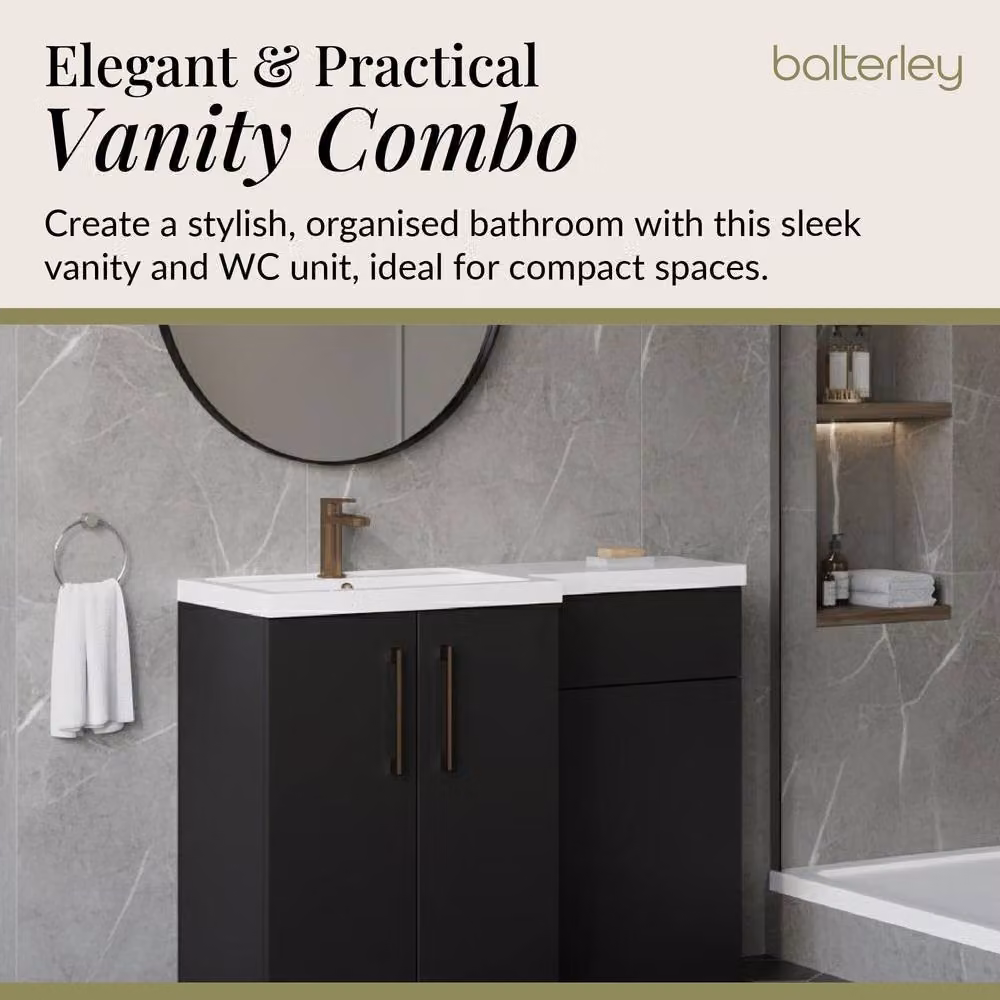 Balterley Modern Left-Hand Vanity and WC Unit Combination in Matt Grey, W: 110 cm – 3